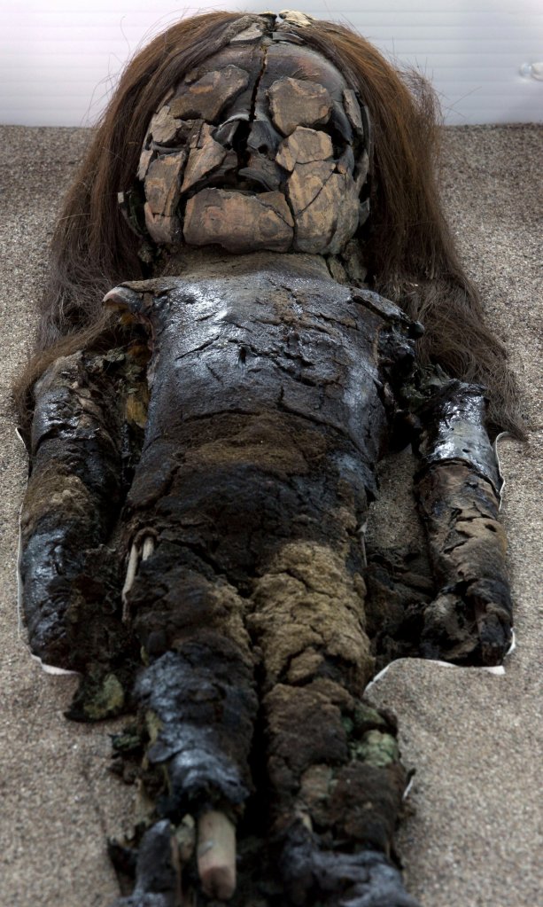 A mummified Chinchorro baby lies inside Azapa's San Miguel Museum in Arica city