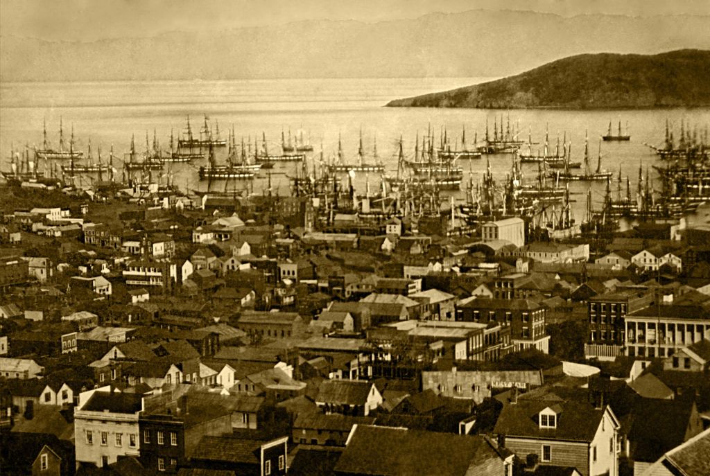 Merchant ships fill San Francisco harbor, 1850–51