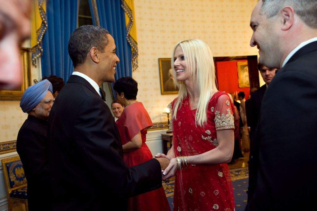 Michaele Salahi greeting President Barack Obama in the Blue Room of the White House